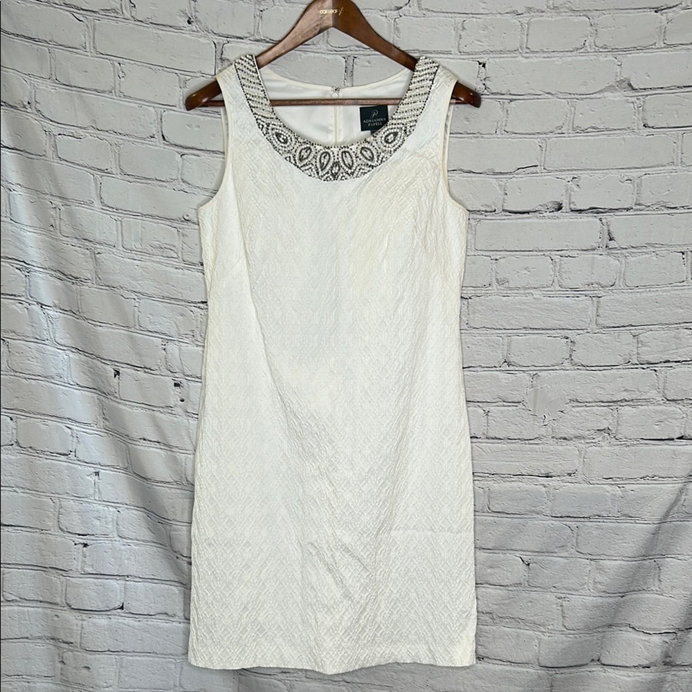 Adrianna Papell White Embellished Sheath Cocktail Dress Size 10